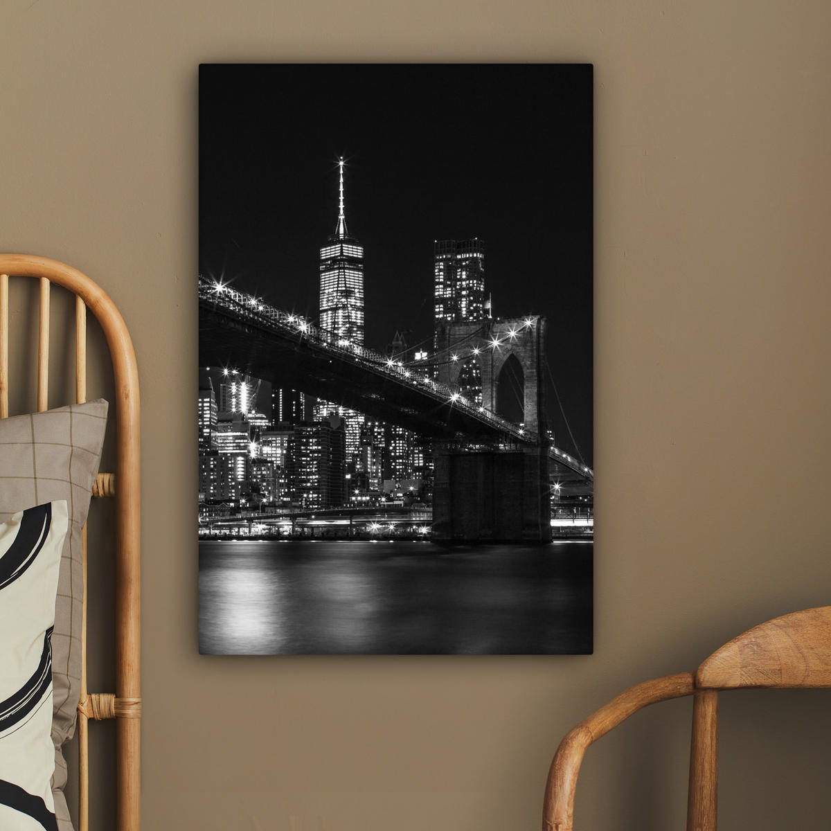 LEINWANDBILD New York - Brooklyn - Brücke 60x90 cm - Schwarz, Textil (60/90cm) - MuchoWow