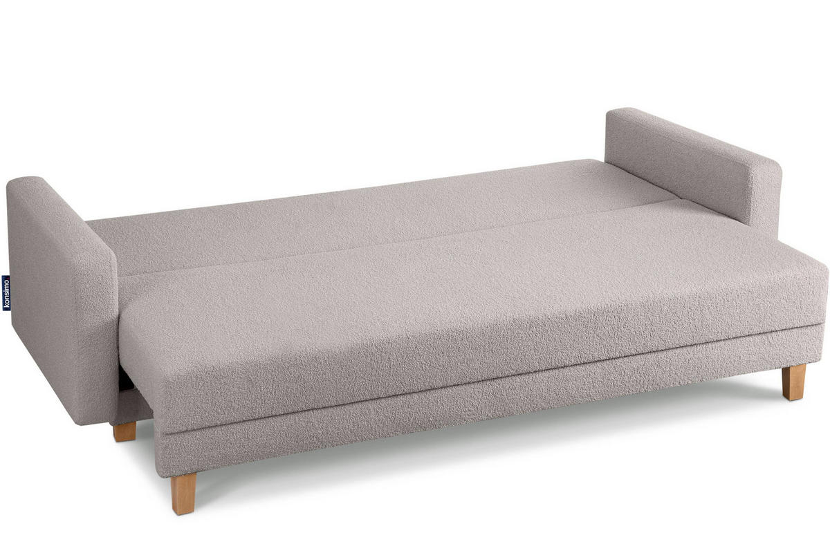 3-SITZER-SCHLAFSOFA ERISO mit weiche Sitzfläche und hohe Rückenlehne, Bouclé-Stoff, aschfahl - Hellgrau/Braun, Textil (220/80/100cm) - KONSIMO®