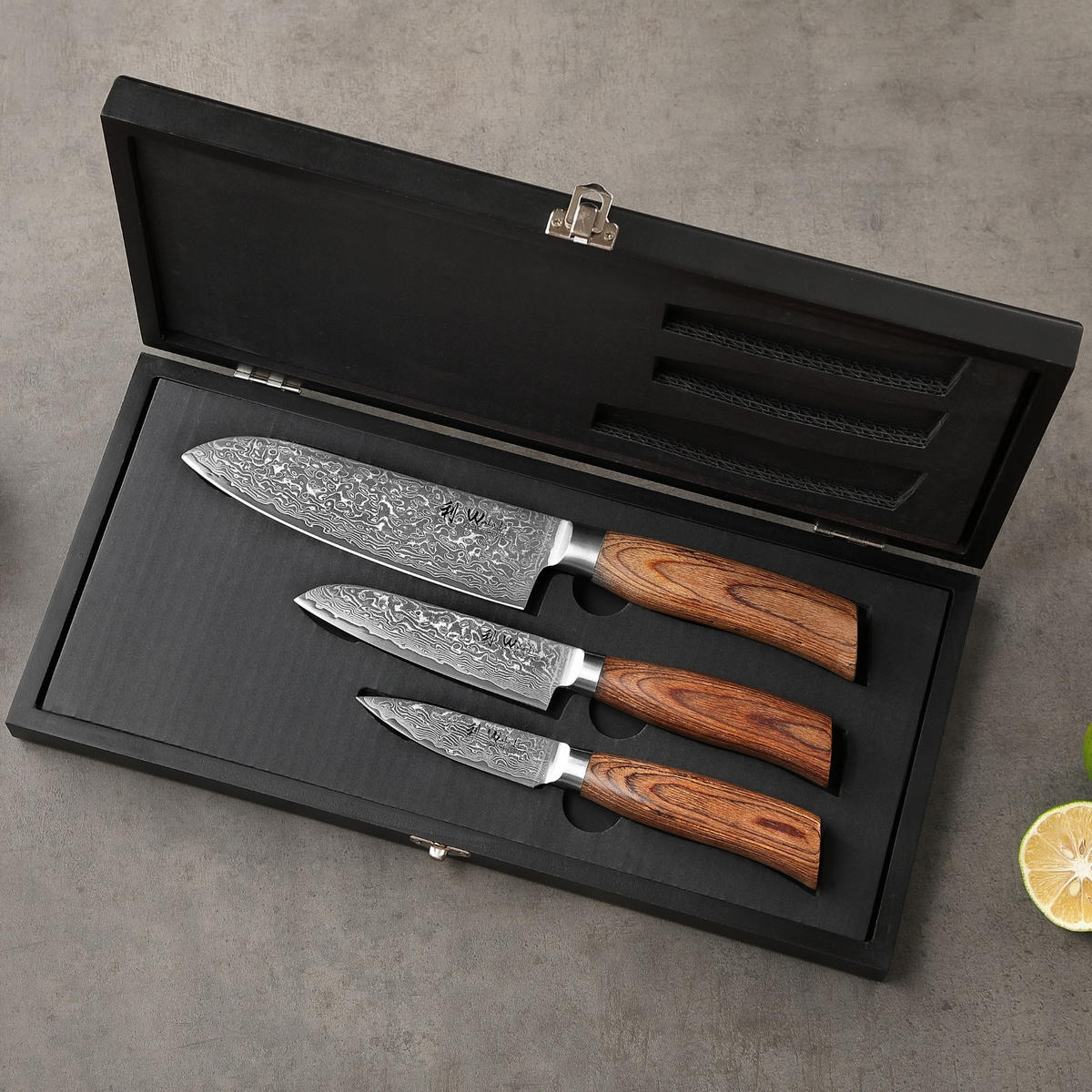 MESSERSET 3-TEILIG 8–16 cm - Braun, Holz/Metall - Wakoli