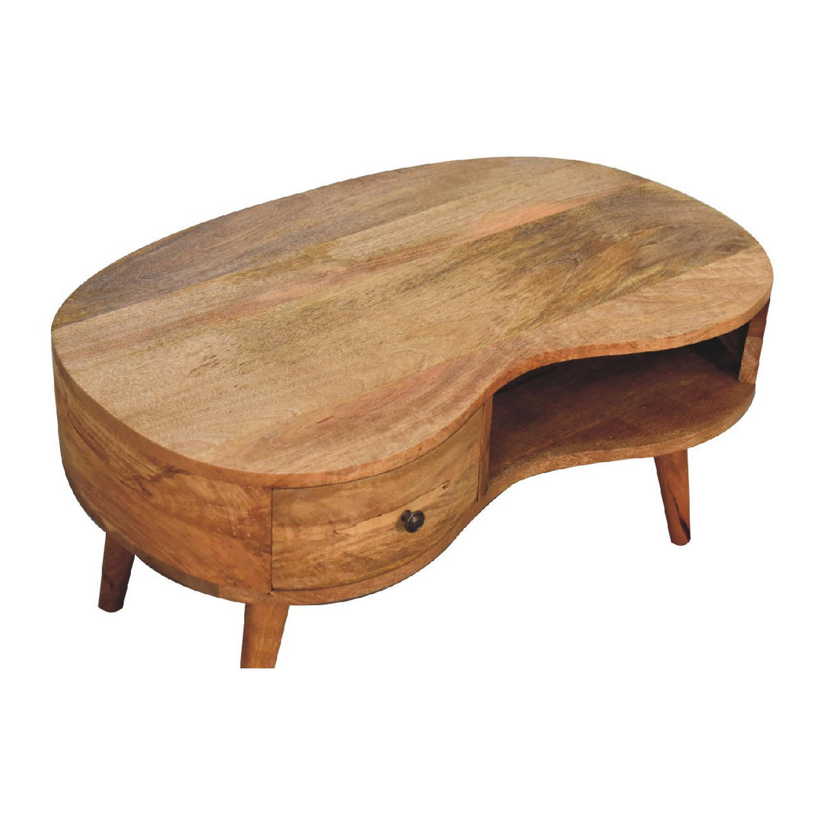 KLUBSKA mizica z 1 predalom, 1 odprtim predelkom, nordijske noge, bež - rjava/barve medenine, kovina/les (50/80/40cm) - Artisan Furniture