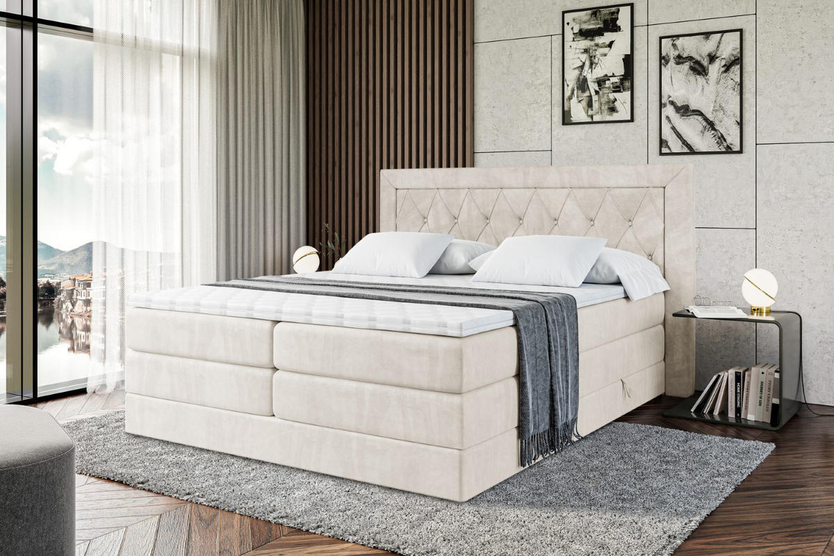 BOXSPRINGBETT NOEL KING - 160 x 200 - H3/H4 - Ecru - Ecru, Holzwerkstoff (160/200cm) - ALTDECOR