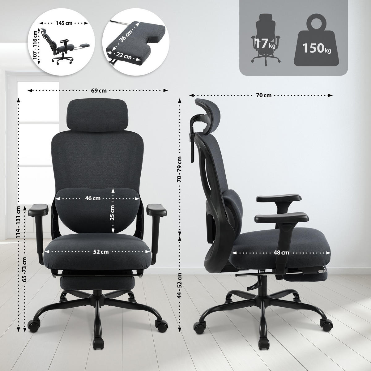 BÜROSTUHL Exion schwarz/schwarz - Schwarz, Kunststoff/Metall (69/133/70cm) - TPFLiving