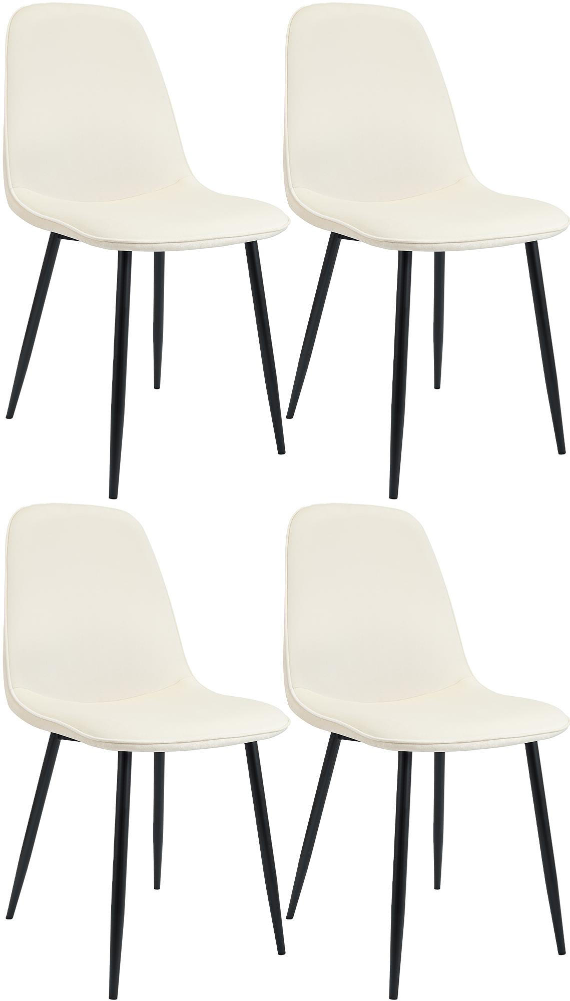 ESSZIMMERSTUHL 4er Set Samt Creme - Creme/Schwarz, Textil/Metall (45/88/54cm) - CLP
