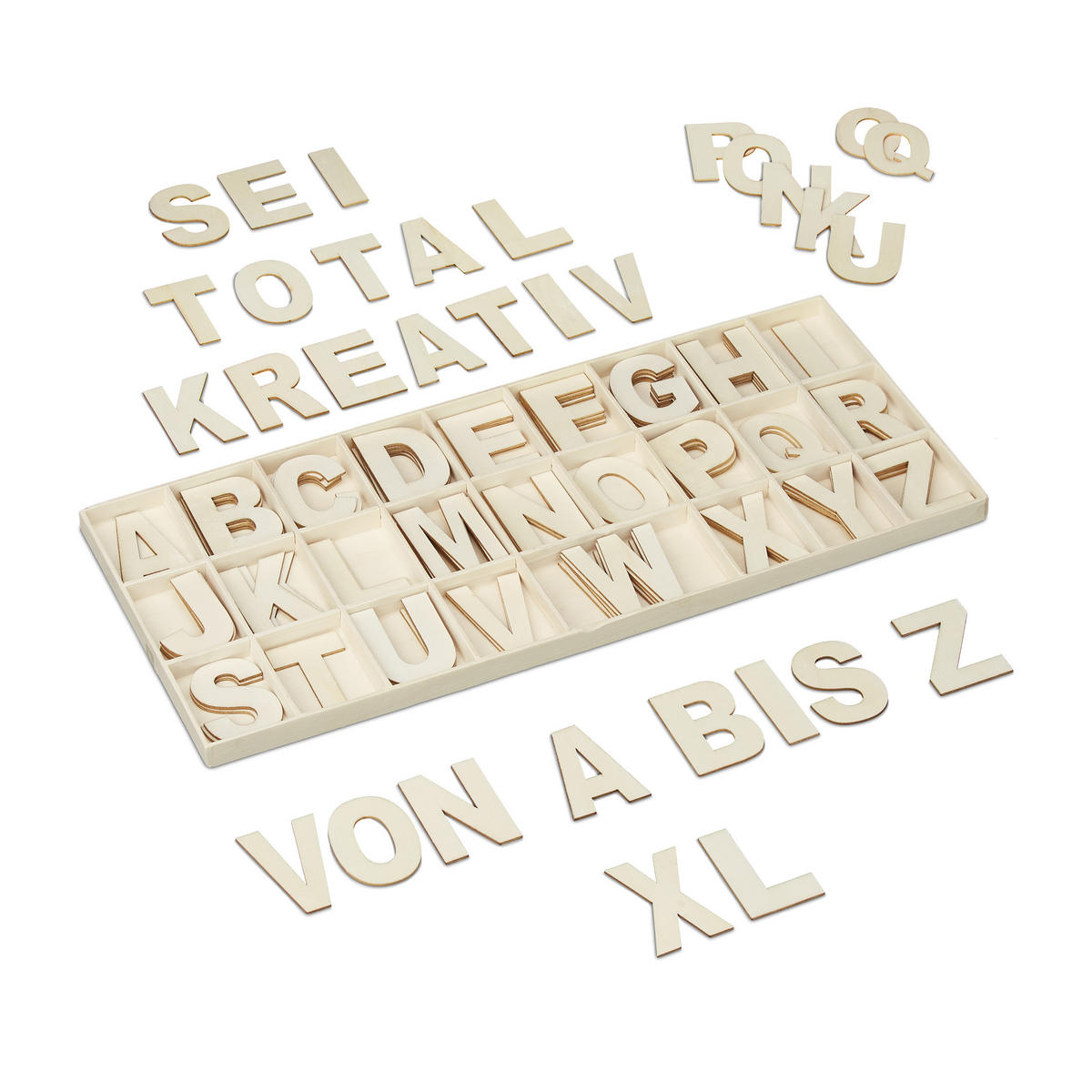 HOLZBUCHSTABEN Set - Beige, Holz (41/1.5/18cm) - Relaxdays