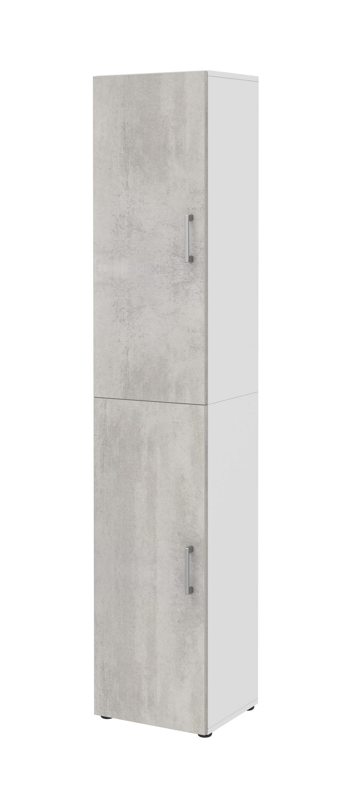 AKTENSCHRANK - zweitürig, 6 Fächer - Weiß/Beton - Grau, Holzwerkstoff (40/212.5/34.4cm) - Röhr