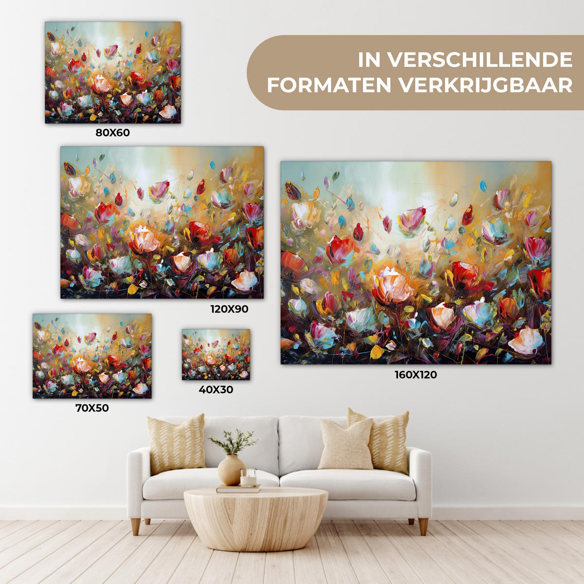 LEINWANDBILD Blumen - Kunst - Natur - Ölgemälde 40x30 cm - Multicolor, Textil (40/30cm) - MuchoWow