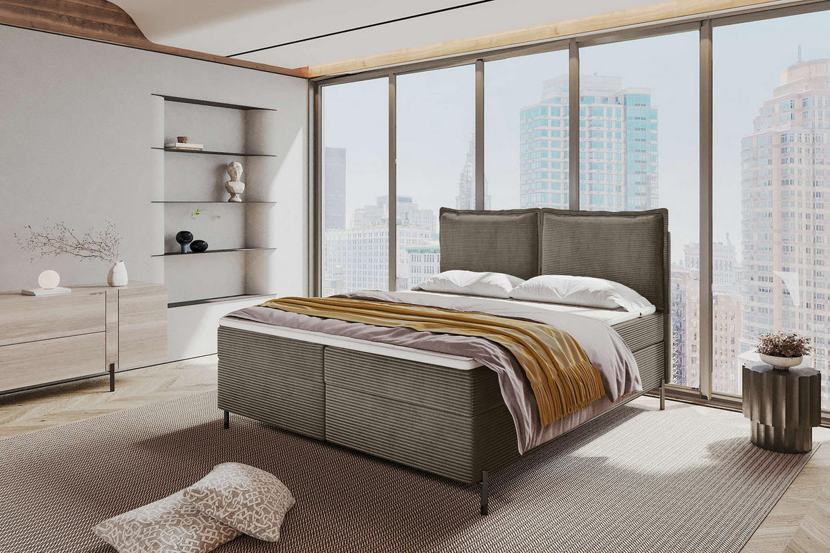 BOXSPRINGBETT VERO Cordstoff Cappuccino 200/200 cm - Schwarz/Cappuccino, Holzwerkstoff/Textil (200/200cm) - 99rooms