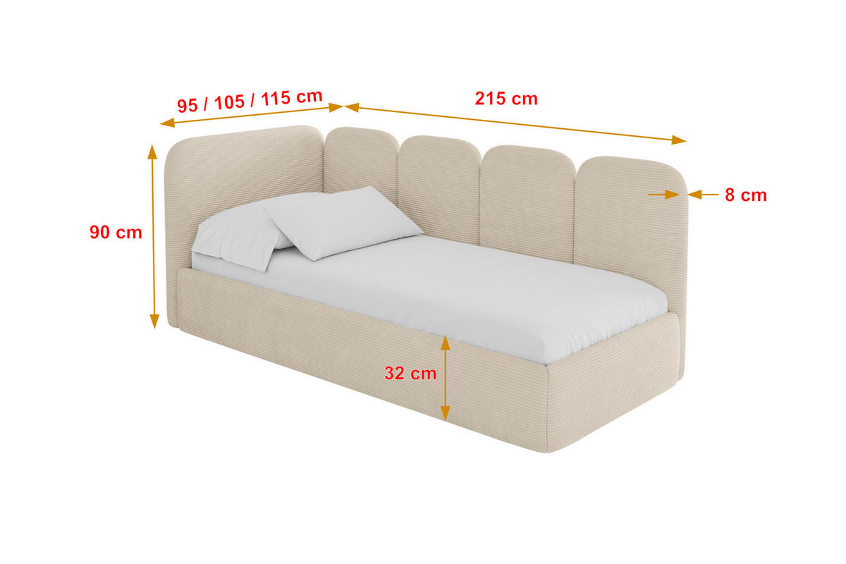 EINZELLBETT Jugendbett mit Bettkasten und Matratze H3/H4, Rechts - VELY 80x200 Beige - Kaschmir, Holzwerkstoff/Textil (80/200cm) - ALTDECOR