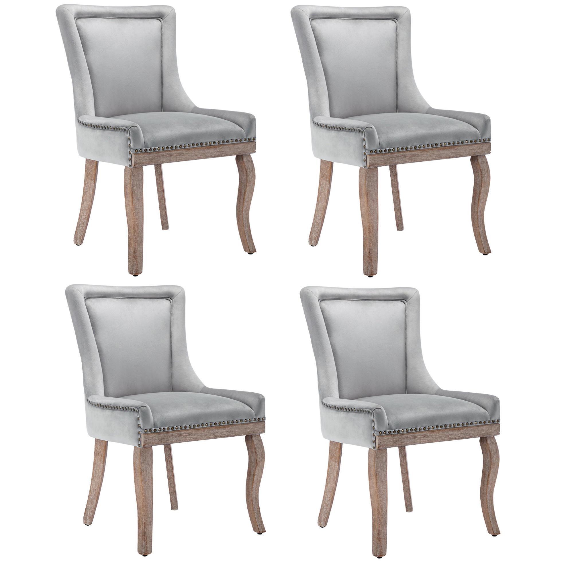 ESSZIMMERSTUHL gepolstert Samt Grau Massivholzrahmen 4er-Set - Grau, Holz (61/91/55.1cm) - Meubliv