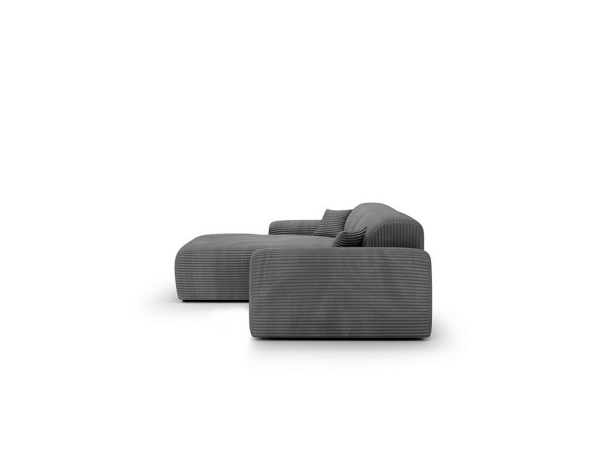 ECKSOFA mit Longchair - Cord - Schwarz/Grau, Kunststoff/Textil (284/178cm) - home24