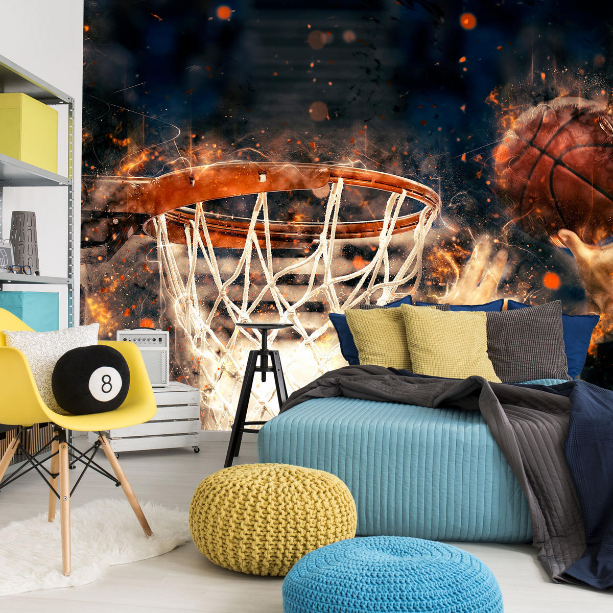 FOTOTAPETA Pre Študentskú Izbu Akvarel Basketbal Smeč Hráč Šport 150 x 105 cm - oranžová/hnedá, papier (150/105cm) - Muralo