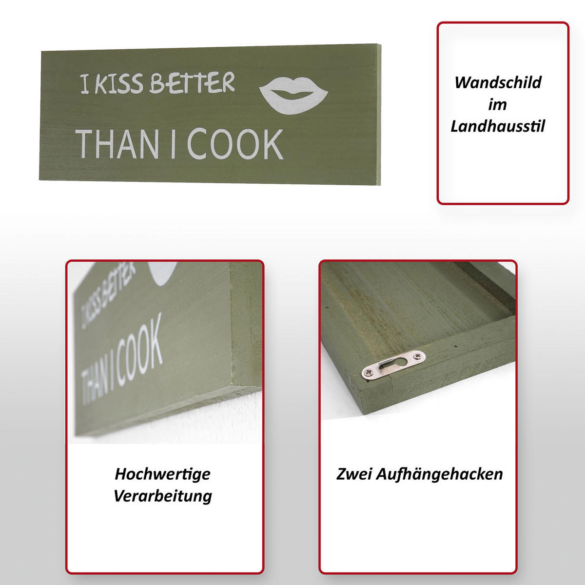 WANDSCHILD LIPS SHABBY-LOOK Grün - Grün, Holz (40/15/2cm) - MCW