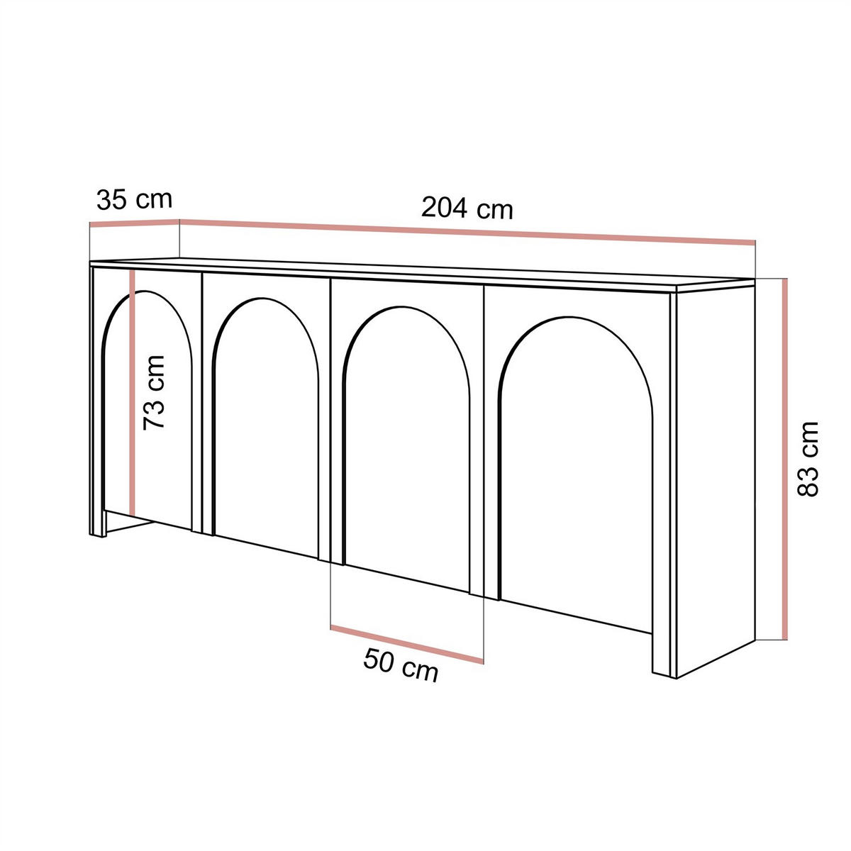 SIDEBOARDS ARIADNA Kaschmir viertürig - Kaschmir, Holzwerkstoff (204/83/35cm)
