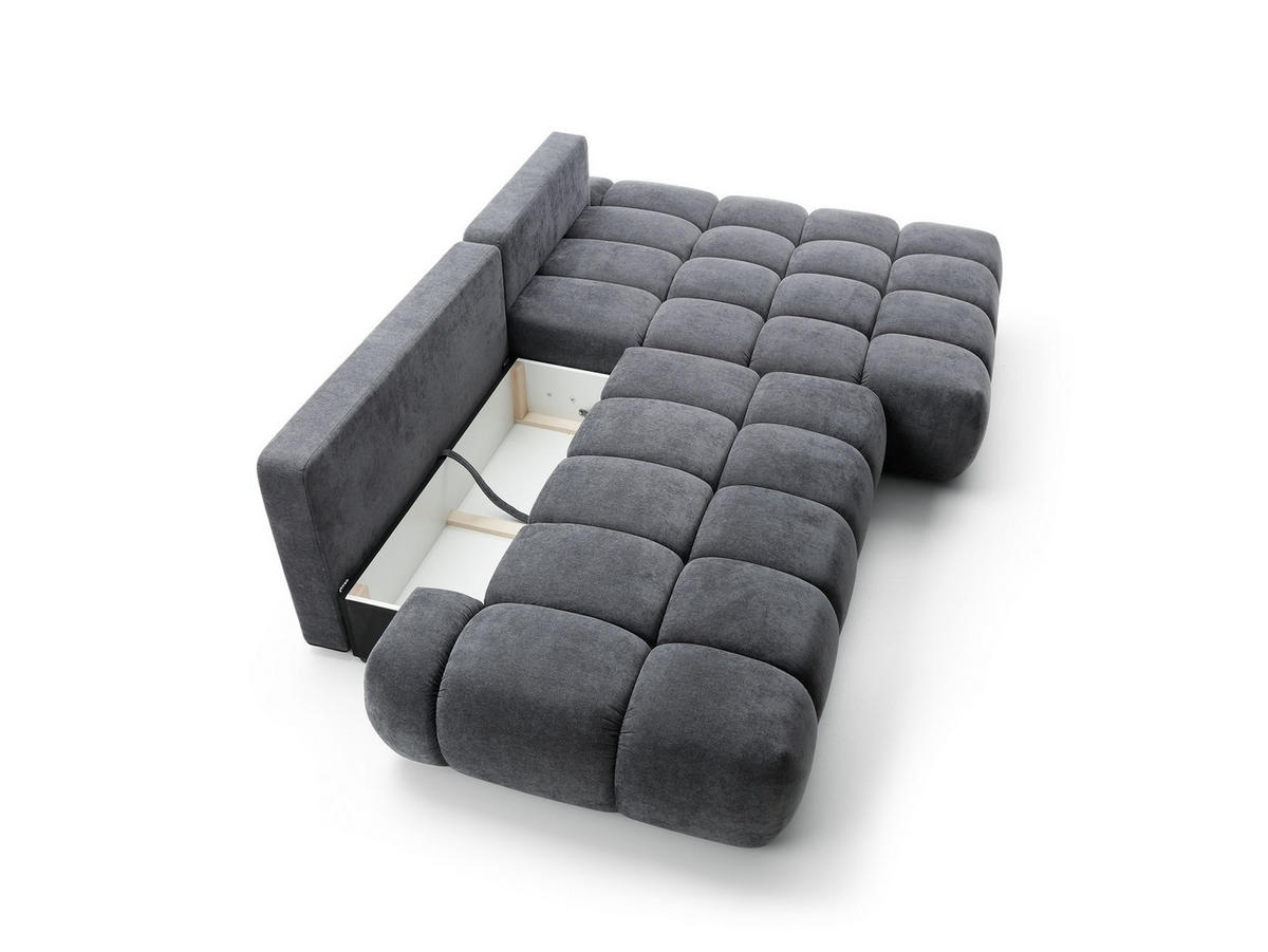 ECKSOFA GARDA Grau Chenille mit Schlaffunktion - Grau, Holz (280/131cm) - MASSENO