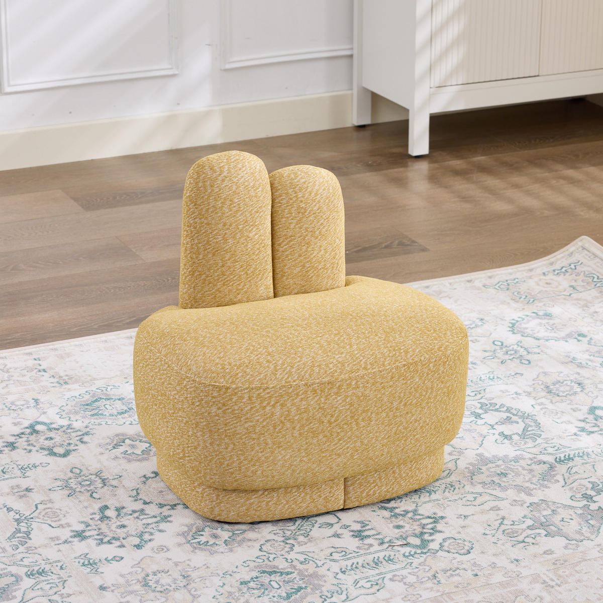 OTTOMAN Bunny-ear tyg stoppad med kaninöron - Gul, Textil (54/54/41.5cm) - Urban Meuble
