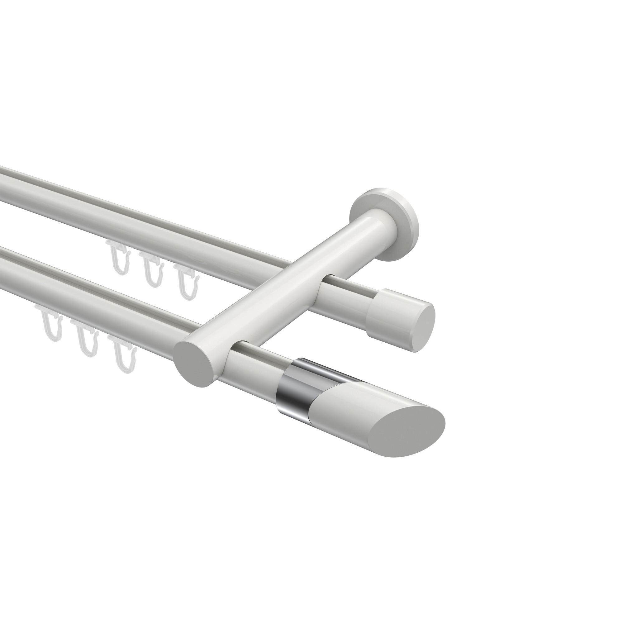 INNENLAUF-GARDINENSTANGEN-SET Platon Verano 200 cm, 2-läufig, 20 mm Ø Weiß - Chromfarben/Weiß, Metall (200cm) - INTERDECO