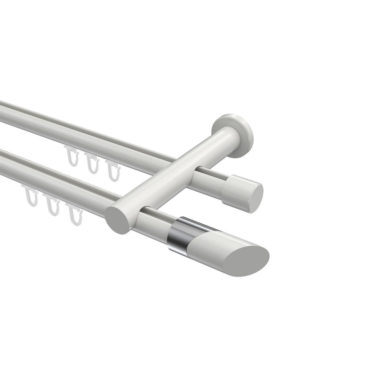 INNENLAUF-GARDINENSTANGEN-SET Platon Verano 120 cm, 2-läufig, 20 mm Ø Weiß - Chromfarben/Weiß, Metall (120cm) - INTERDECO