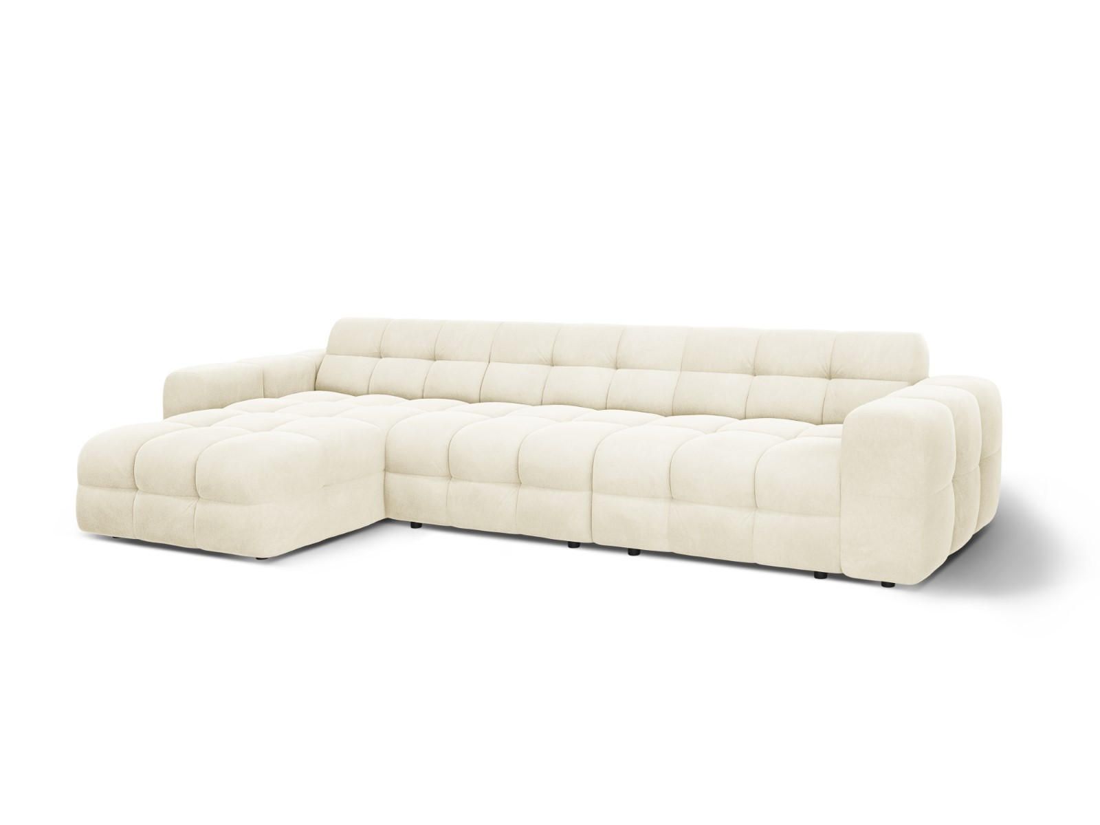 ECKSOFA links Kendal aus Samt elfenbein 5 Sitzplätze - Creme, Textil (173/357cm) - Micadoni