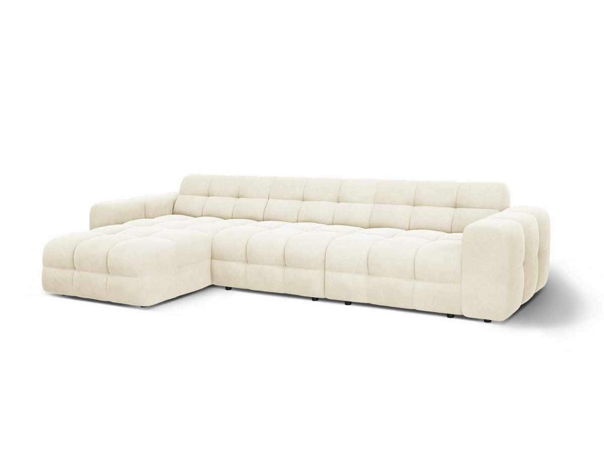 ECKSOFA links Kendal aus Samt elfenbein 5 Sitzplätze - Creme, Textil (173/357cm) - Micadoni