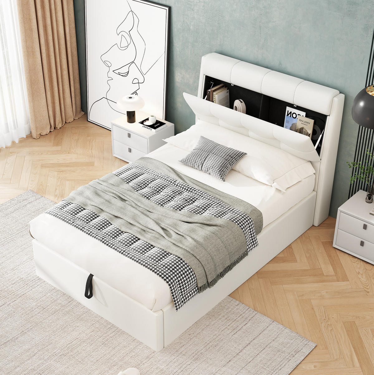 TAPECIRANI krevet 90/200 cm bijeli od PU materijala s hidrauličnim spremištem i uzglavljem - bijela, plastika (90/200cm) - OKWISH