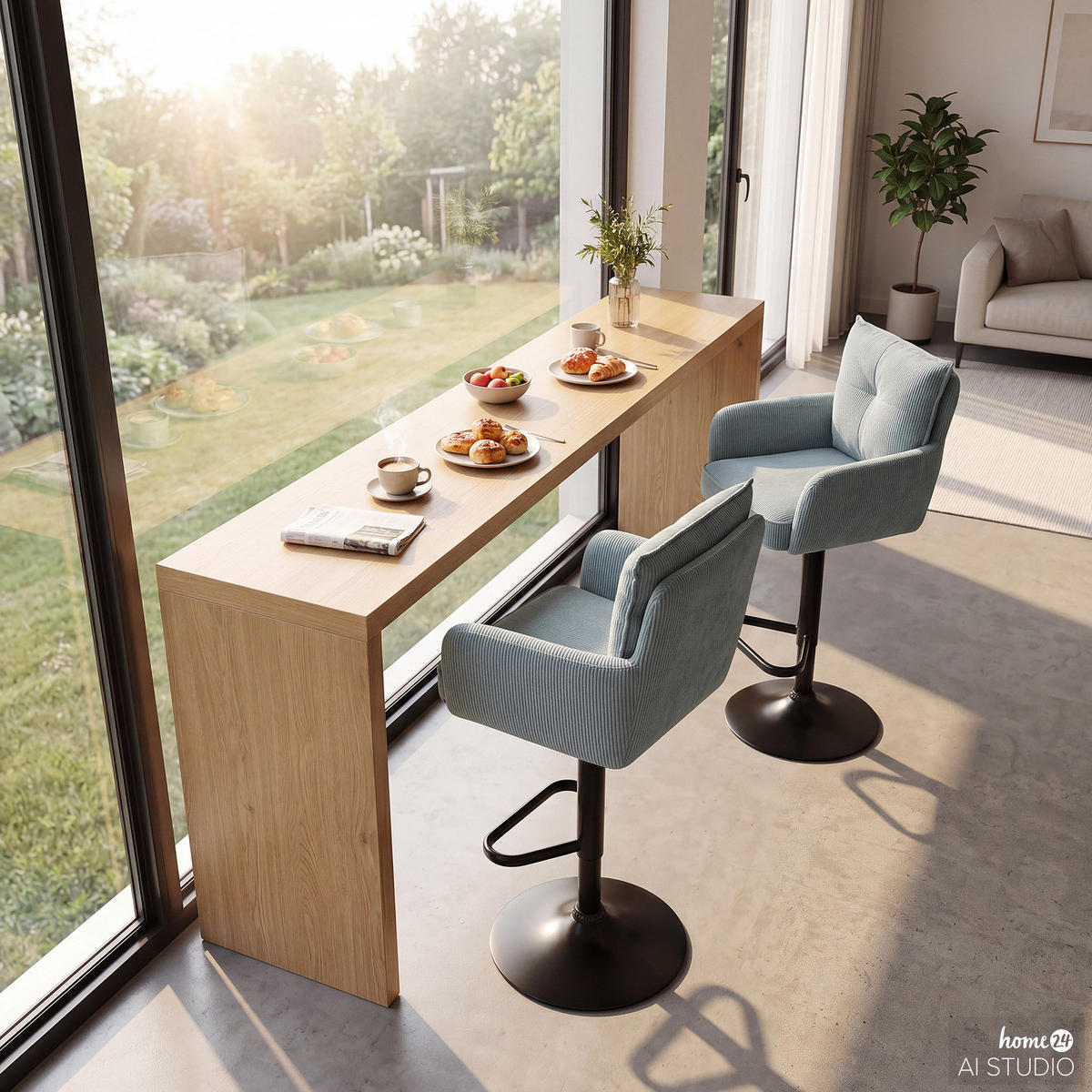 BARSTUHL - 2er-Set - Höhenverstellbar - Cord / Eisen - Blaugrau, Textil/Metall (54/98/58cm) - home24
