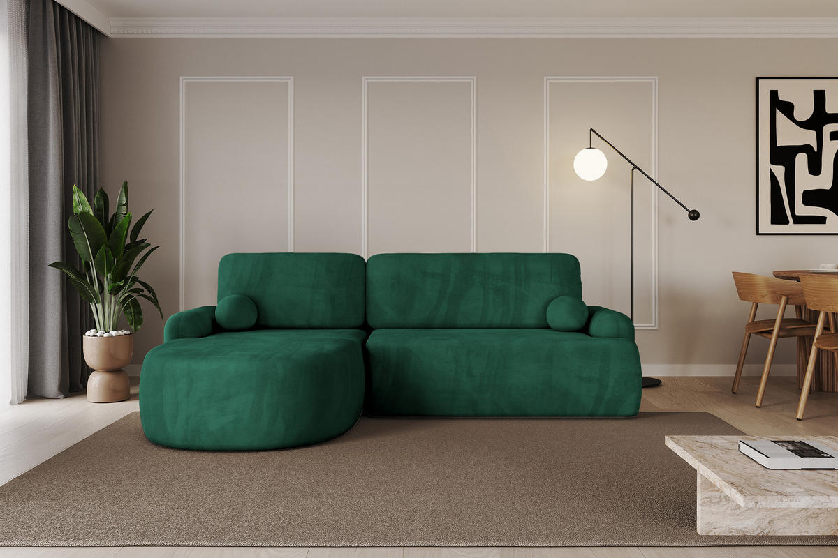 WOHNLANDSCHAFT mit Schlaffunktion und Bettkasten LIRA-L - 264x172x89 Grün - Grün, Holzwerkstoff/Textil (264/172cm) - ALTDECOR