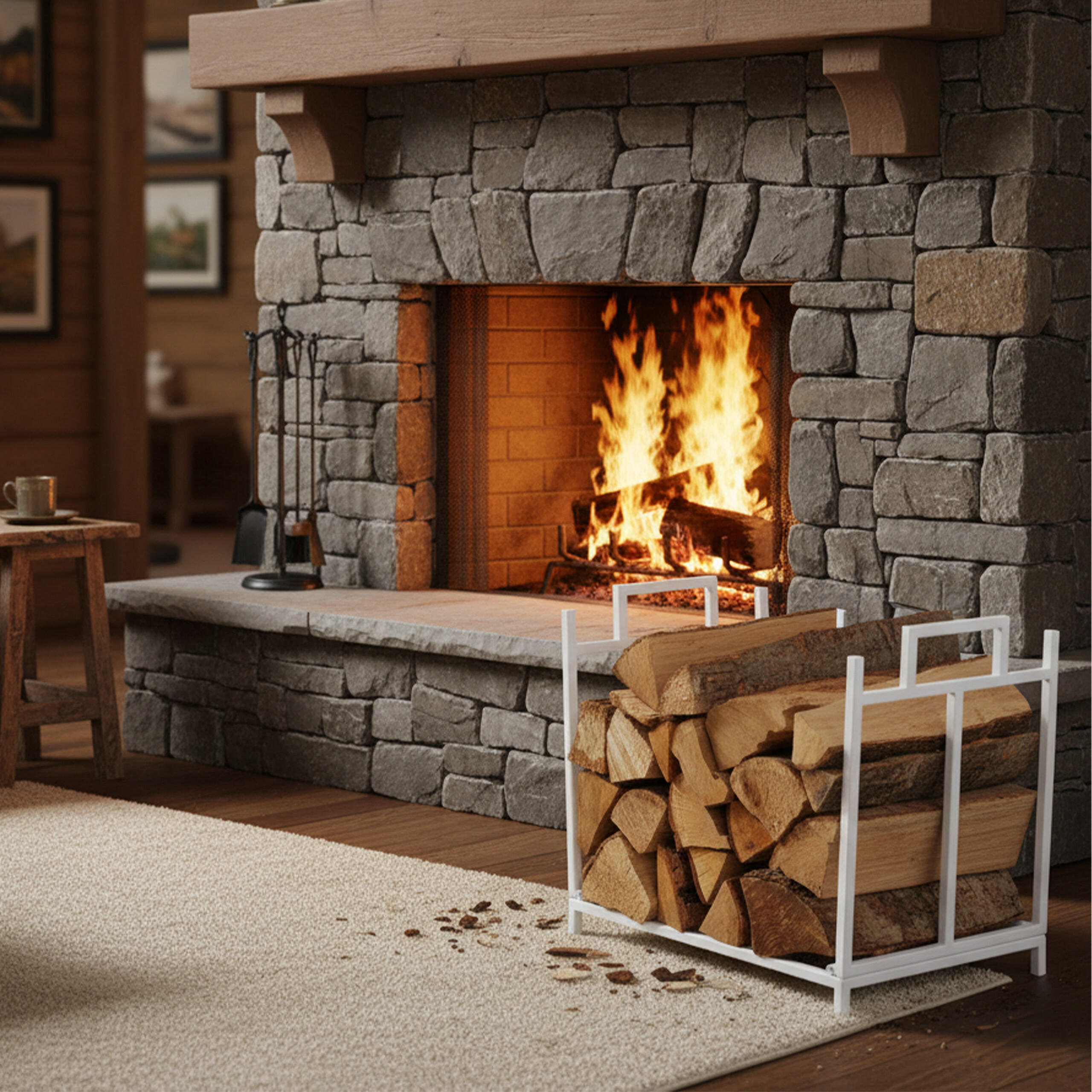 KAMINHOLZREGAL - Weiß, Metall (45/41/33cm) - Relaxdays