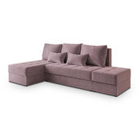 ECKSOFA NORVI Rosa Plüsch-Stoff mit Schlaffunktion - Rosa, Holz (251/143cm) - MASSENO