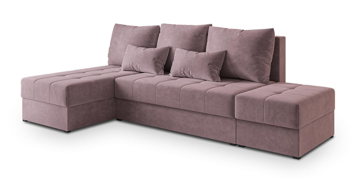 ECKSOFA NORVI Rosa Plüsch-Stoff mit Schlaffunktion - Rosa, Holz (251/143cm) - MASSENO