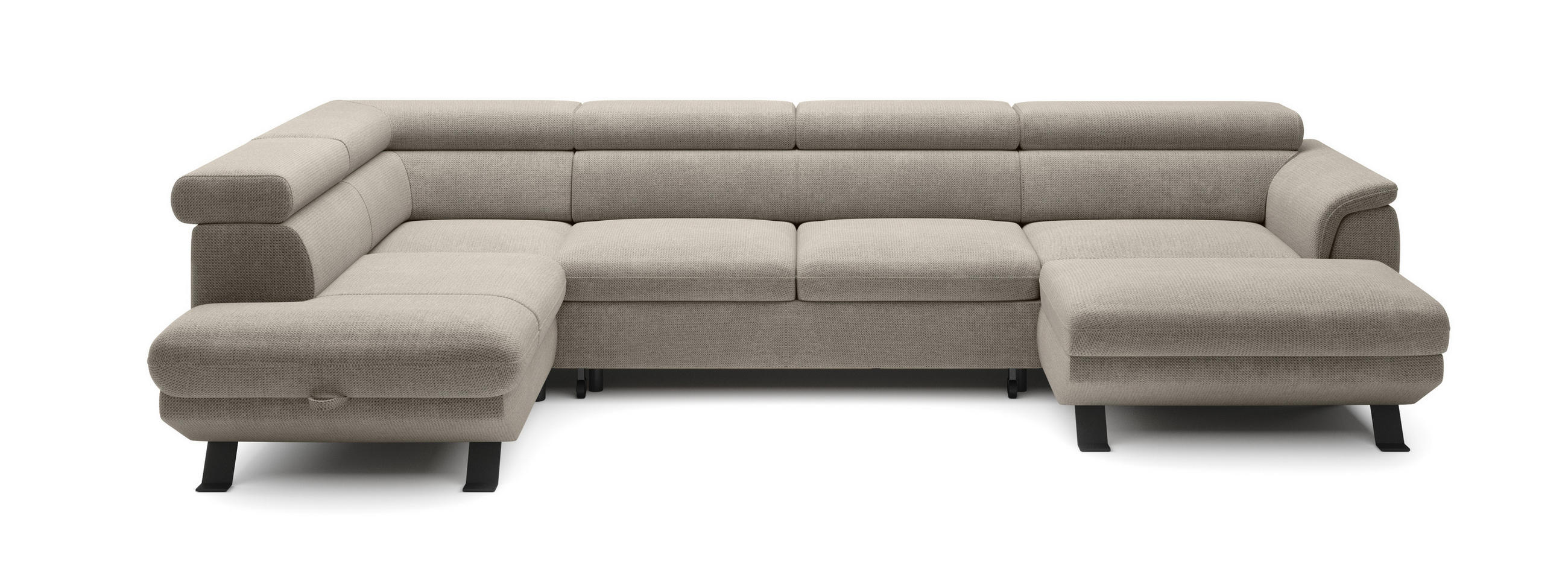 ECKSCHLAFSOFA Raven XL, Verstellbaren Kopfstützen, Bettkasten, Großes Sofa 334x198x162cm Linke, Nata - Grau, Holz/Textil (198/334cm) - DomoHome