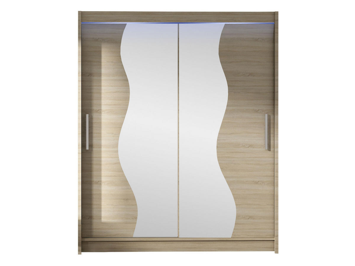 SCHWEBETÜRENSCHRANK Westa S, mit RGB LED Beleuchtung - Silberfarben/Sonoma Eiche, Holzwerkstoff/Metall (150/200/58cm) - MIRJAN24