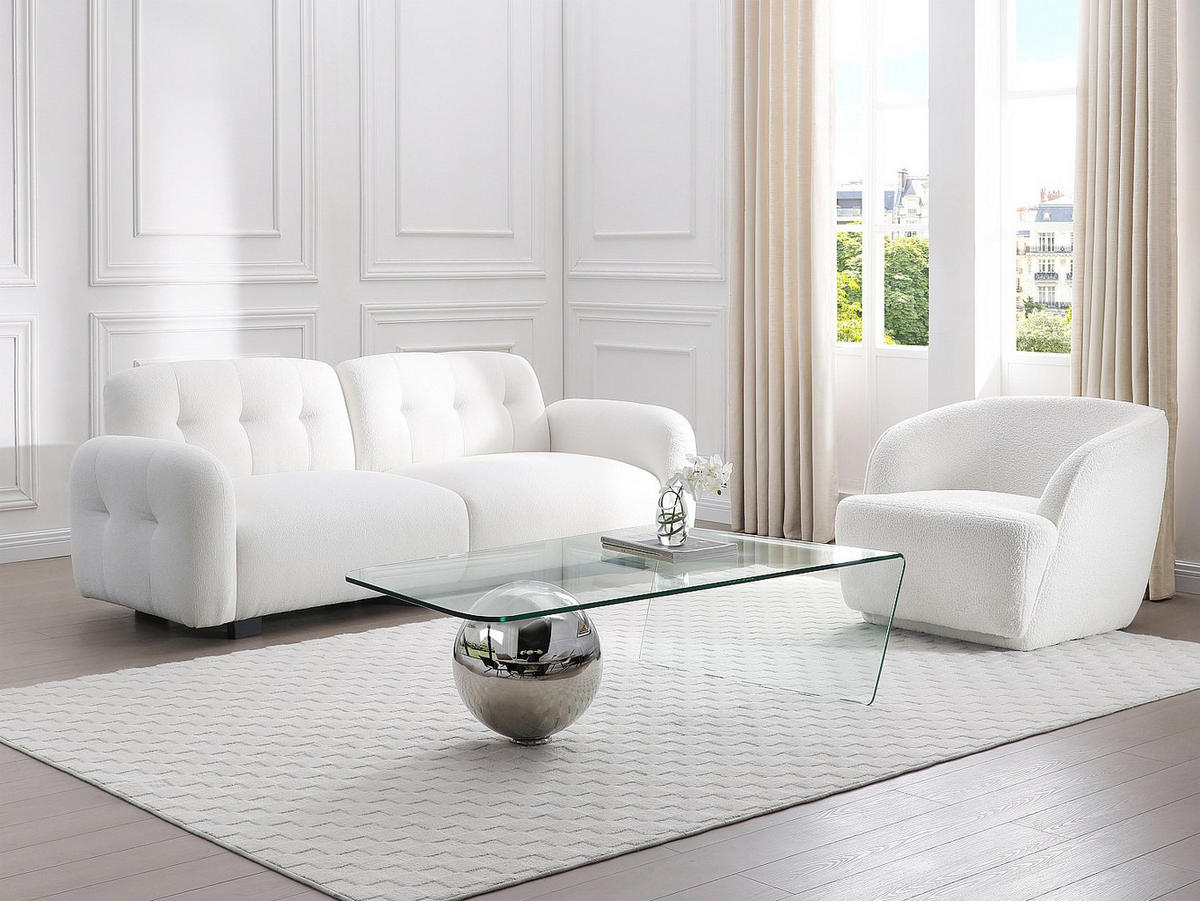 COUCHTISCH - Glas & Stahl - MUNDO - Transparent, Glas (132/76/36cm) - Vente-Unique