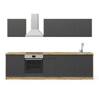 KÜCHENZEILE R-Line, Anthrazit/Goldkraft Eiche, 280 cm Arbeitsplatte Weiß - Eichefarben/Anthrazit, Holzwerkstoff (280/206.8/60cm) - Vicco