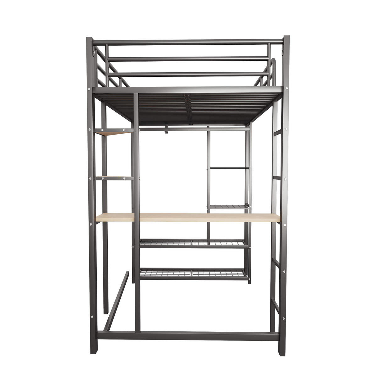 HOCHBETT 90/200 cm aus Metall und MDF mit Schreibtisch und Kleiderstange Schwarz - Schwarz, Metall (90/200cm) - Modenvie