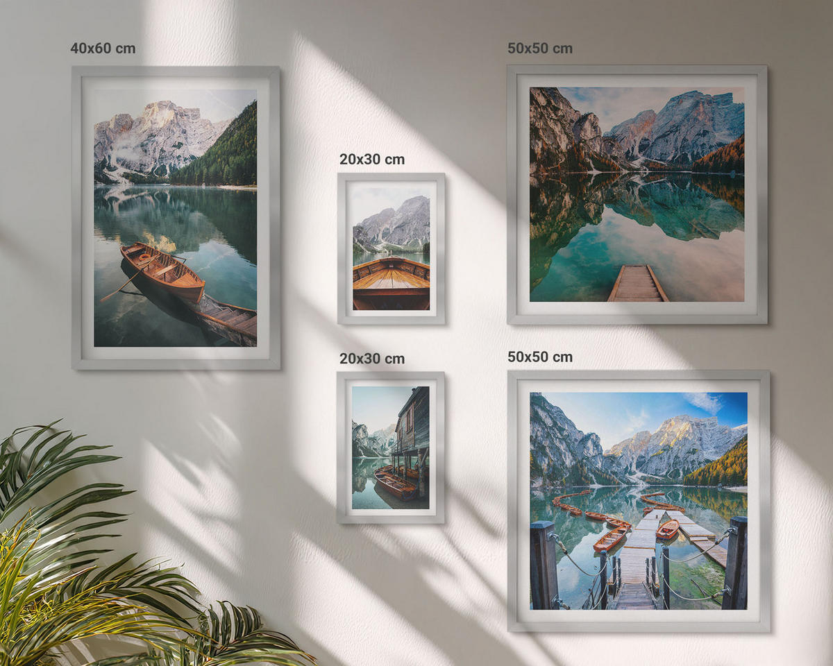 BILDER SET 5er Set - 50x50 cm & 20x30 cm & 40x60 cm Silberner Rahmen - Zarte Rosenblüten für die Küche - Silberfarben, Kunststoff (40/60cm) - TULUP