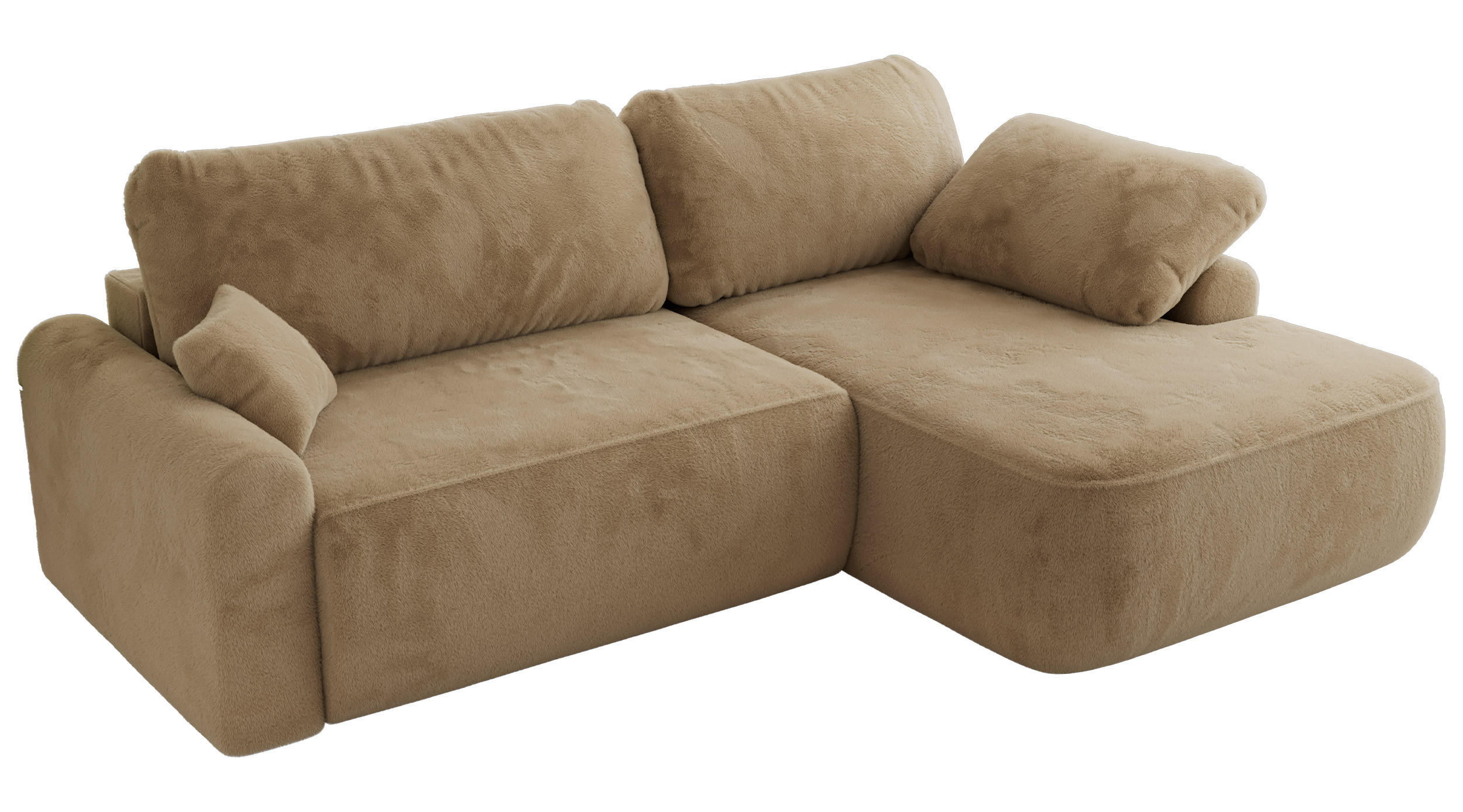 ECKSCHLAFSOFA CUBO L Beige Plüsch - rechts - Beige/Schwarz, Kunststoff/Textil (187/273cm) - MKS