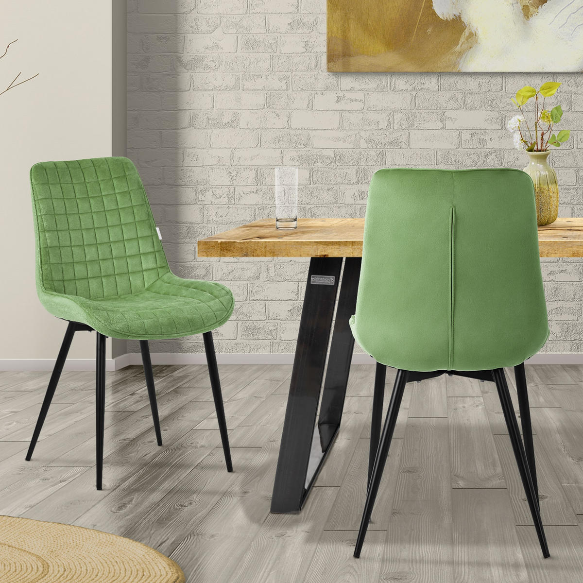 ESSZIMMERSTÜHLE 2ER-SET Salbei Samt - Salbeigrün/Schwarz, Textil/Metall (52/89/60cm) - ML-DESIGN