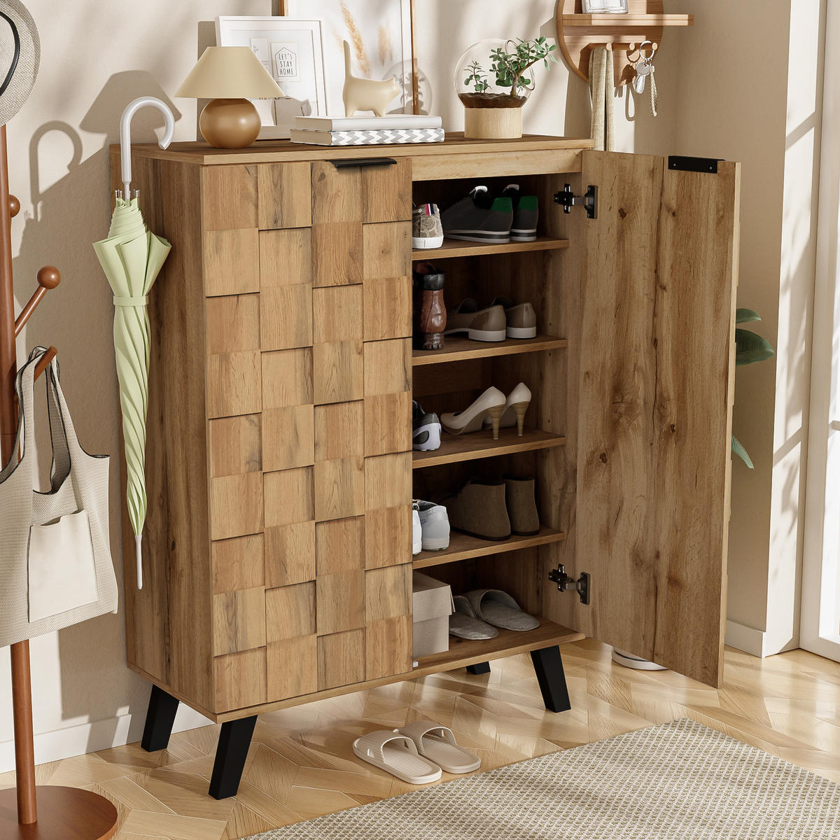 SIDEBOARD Moderner Schuhschrank 80.5x35x109.5 Verstellbare Einlegeböden - Naturfarben, Holzwerkstoff (35/109.5/80.5cm) - FLIEKS