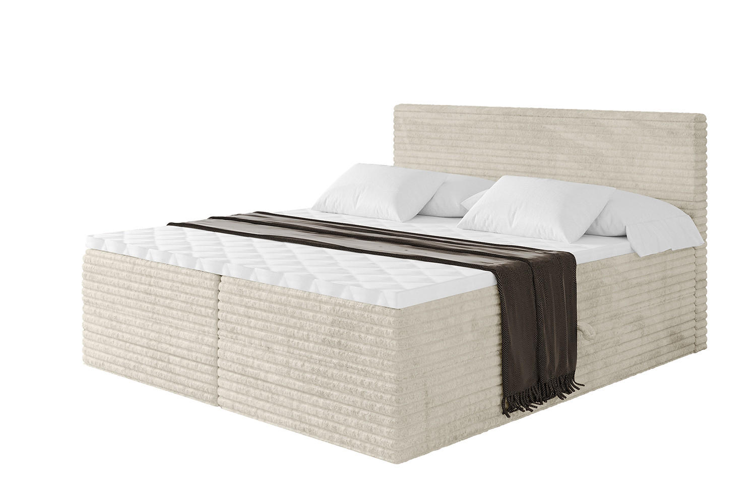 BOXBETT mit Matratze H4 und Lattenrost - TOLO-v1 - 200x200 Cord - Creme - Champagner, Holzwerkstoff (200/200cm)