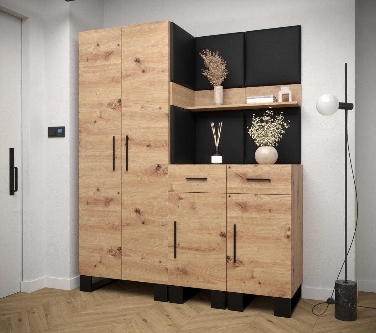 GARDEROBEN-SET 196/158/45,6 - Schwarz/Eiche Artisan, Holz/Kunststoff (158/196/45.6cm) - Abiks Möbel