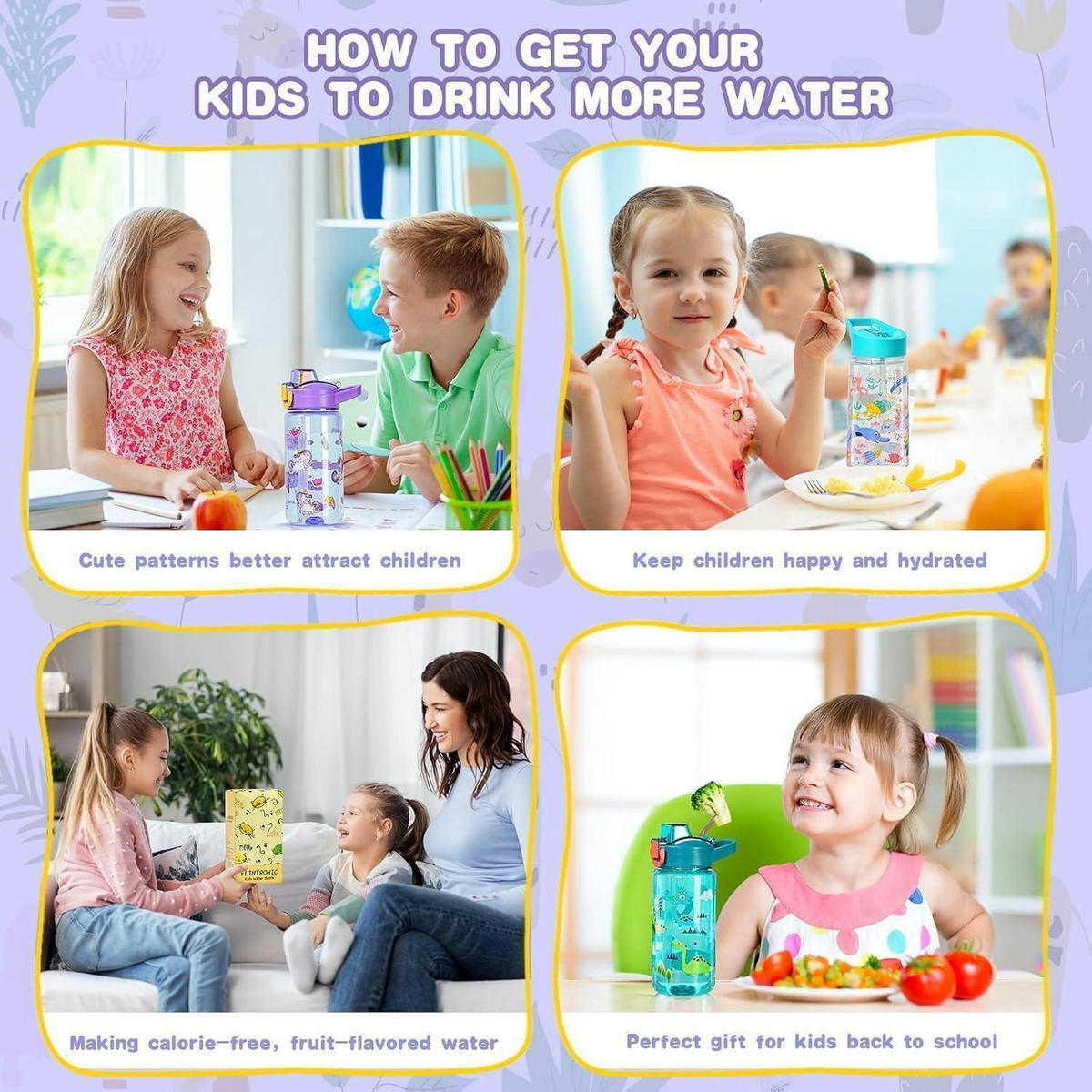 TRINKFLASCHE Kinder 600 ml mit Strohhalm Lila Einhorn - Lila, Kunststoff (10.8/10.8cm)