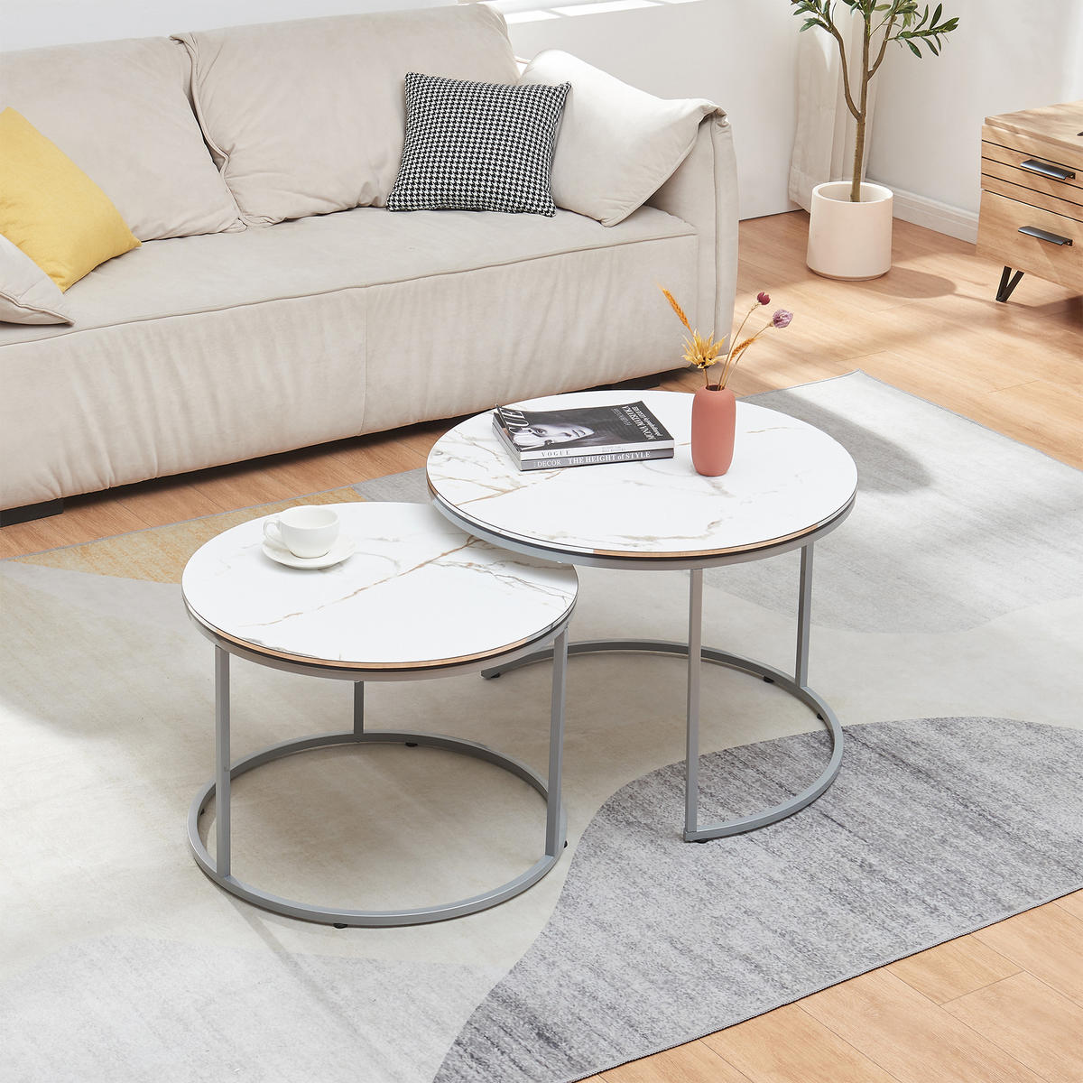 SADA KONFERENČNÍCH STOLKŮ Skagen 2dílná 70/70/50 cm - bílá, kompozitní dřevo (70/70/50cm) - [en.casa]