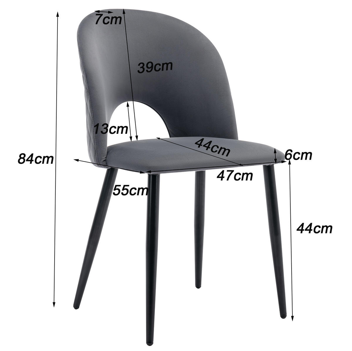 POLSTERSTUHL mit Rückenlehne 2er-Set Samt Grau - Grau, Metall (44/84/47cm) - Meubliv