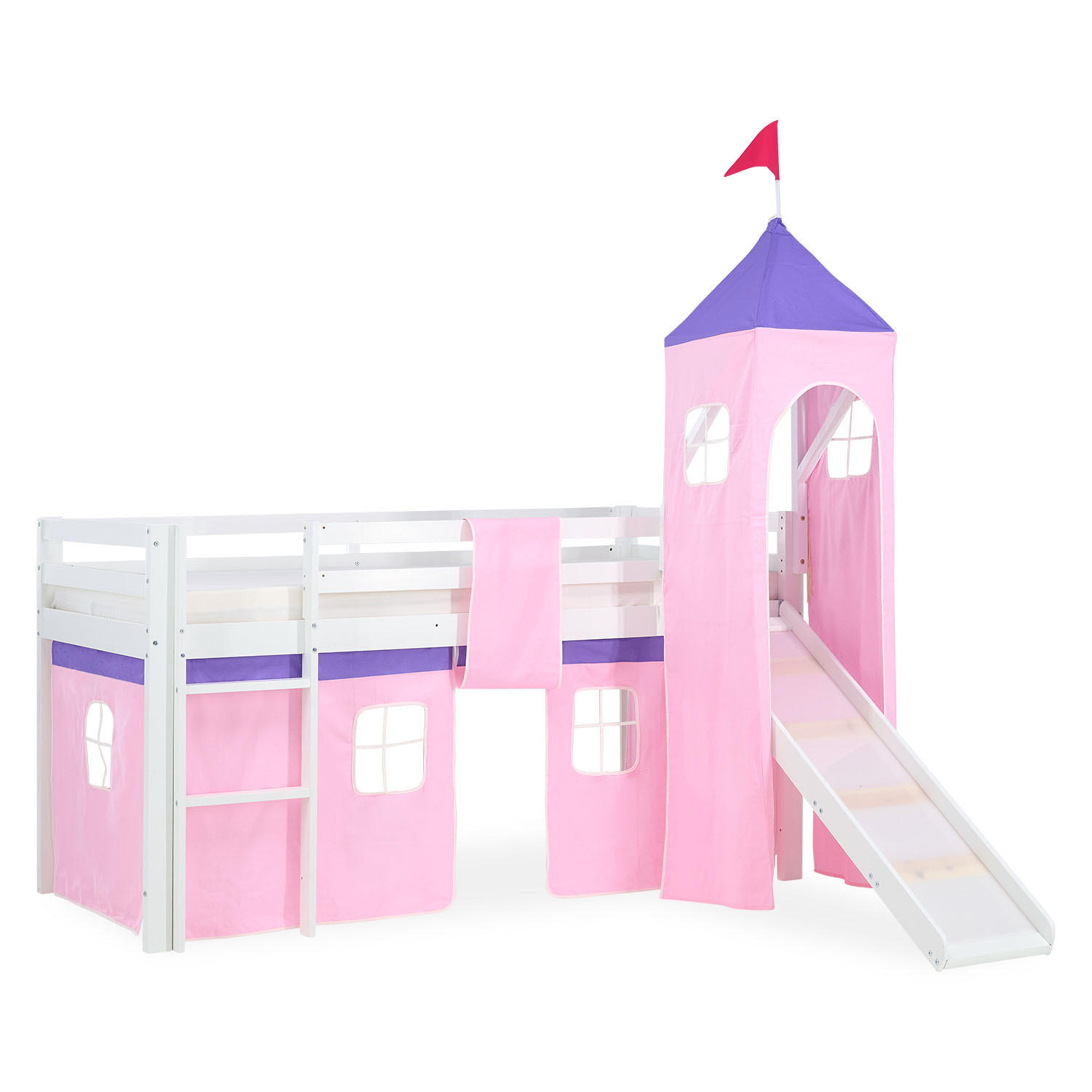HOCHBETT mit Rutsche Turm 90/200 cm Rosa - Weiß/Rosa, Holz - Homestyle4u