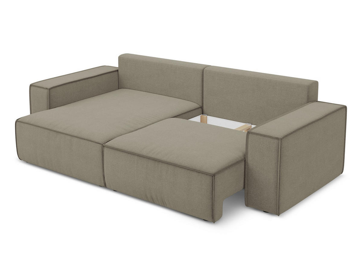 ECKSOFA mit Schlaffunktion Strukturstoff Stoff Beige - Beige/Schwarz, Kunststoff/Textil (148/257cm) - Makamii