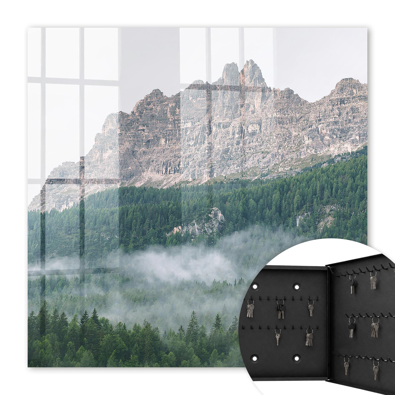 SCHLÜSSELBOX Schwarz 30x30 cm- Türöffnung nach rechts - Bergpanorama - Grün, Metall (30/30/5cm) - TULUP