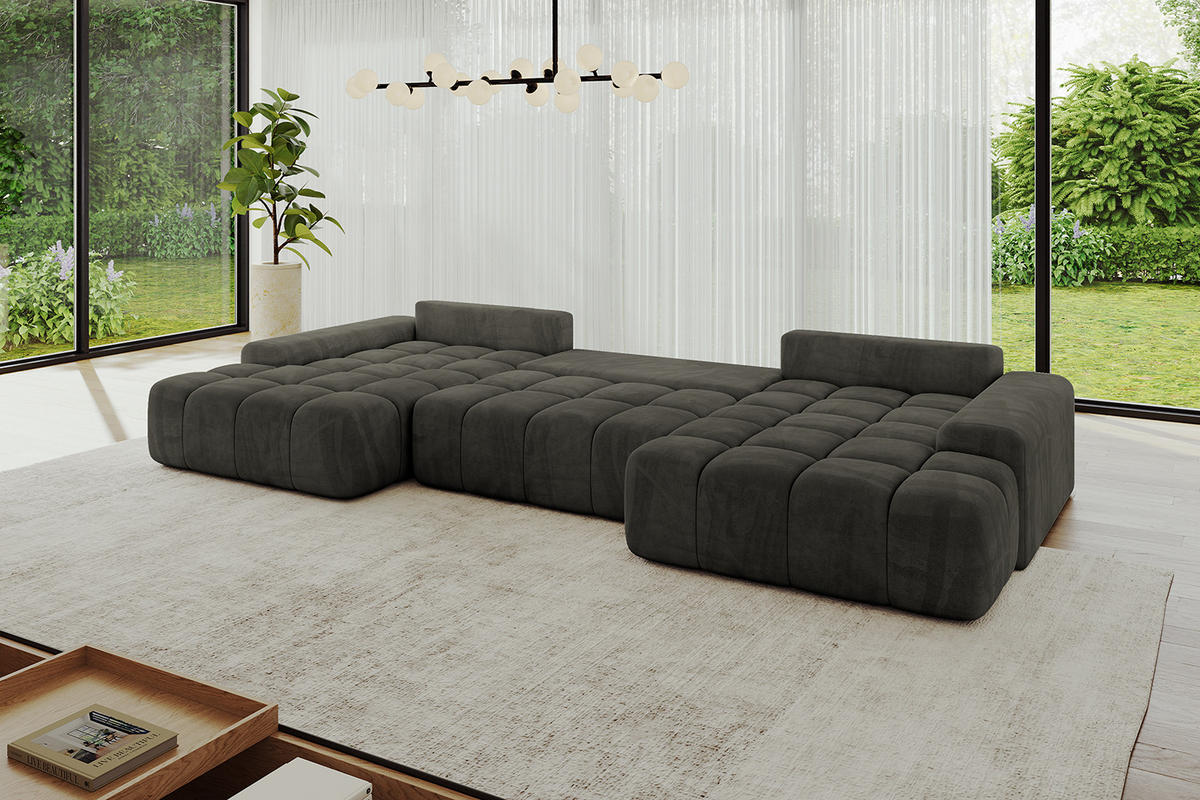 WOHNLANDSCHAFT ENSI-U - 353x164x88 cm Schwarz - Schwarz, Holzwerkstoff/Kunststoff (357/69/164cm) - ALTDECOR