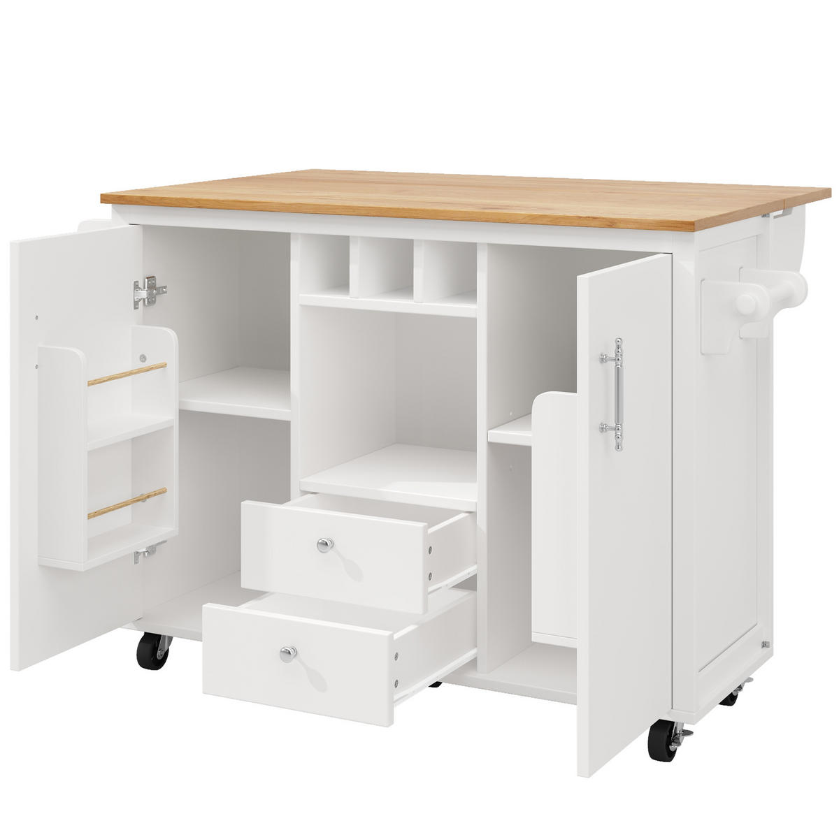 KÜCHENINSEL 137,9/73/92,2 cm weiß mit klappbarer Arbeitsplatte auf Rollen - Weiß, Holzwerkstoff (137.9/92/73cm) - OKWISH