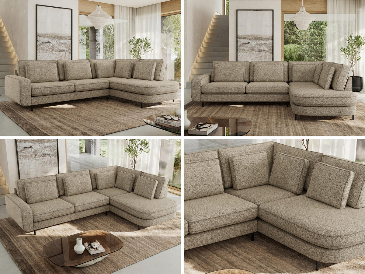 ROHOVÁ SEDAČKA CALENO L - Béžová Strukturovaná látka - Levá Strana - kapučínová/černá, kov/textil (317/225cm) - MKS