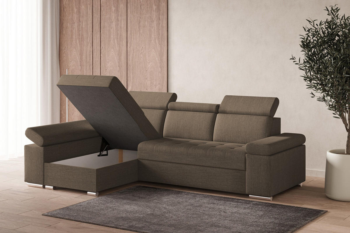 ECKSOFA mit Schlaffunktion Luka L Twist 06 - Braun - Links - Silberfarben/Braun, Holzwerkstoff (260/168cm) - Möblo
